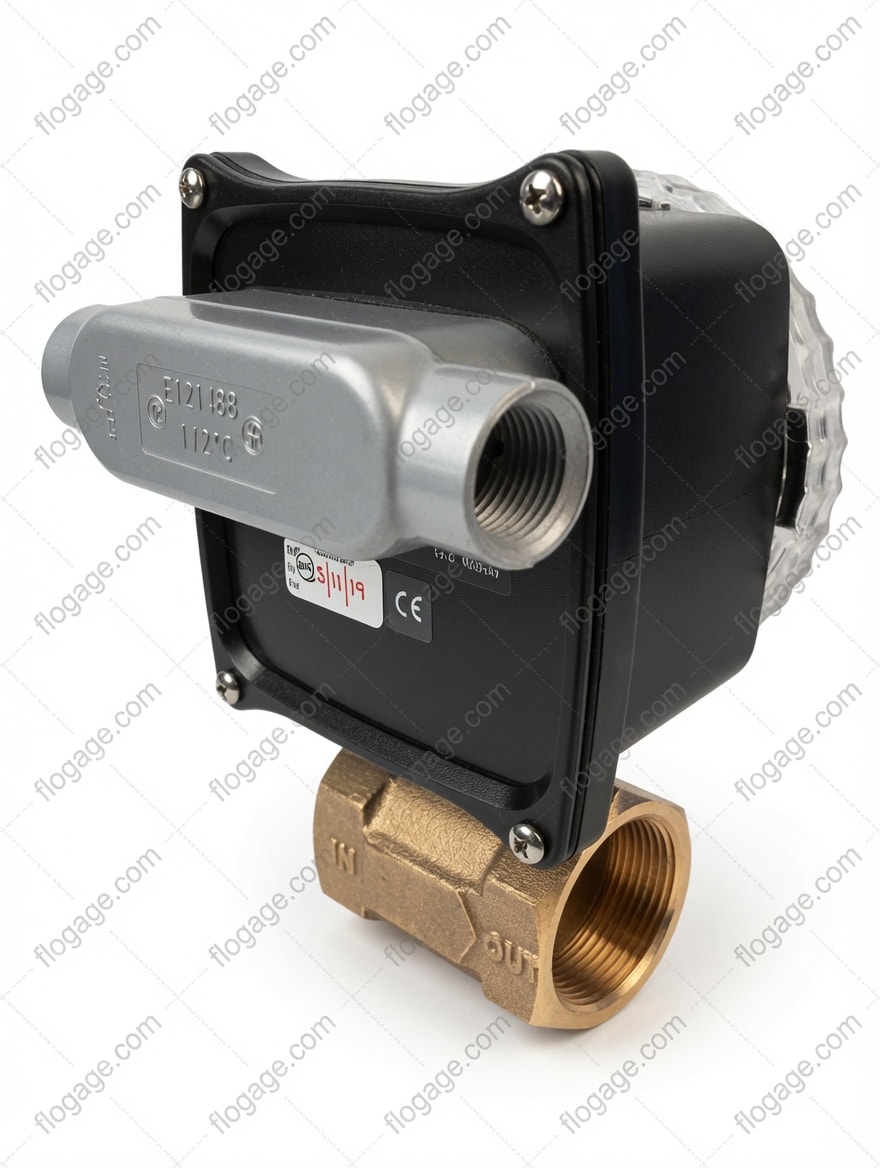 RCM Flo-Gage digital flow meter shown with D2 option — conduit housing